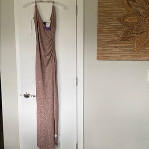 Windsor Zara Mango Nude Bronze Rose Metallic Strappy Stretch Formal Gown SKIMS S